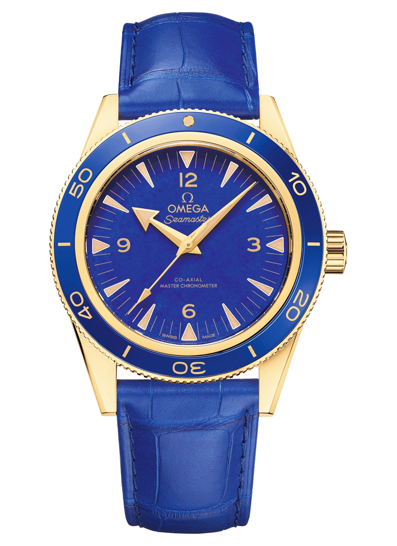 Omega Seamaster 300 Co-Axial Master Chronometer 41mm in Yellow Gold with Blue Bezel