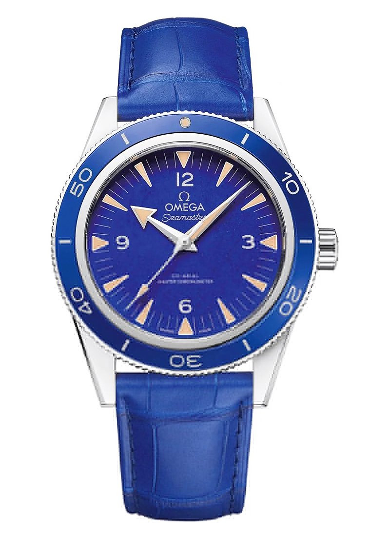 Omega Seamaster 300 Co-Axial Master Chronometer 41mm in Platinum with Blue Bezel