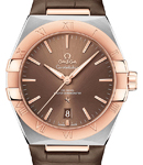 Constellation Co-Axial 39mm Automatic in Steel with Rose Gold Bezel on Brwon Crocodile Leather Strap with Brown Dial