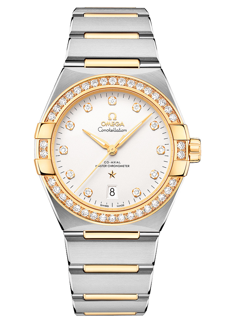 Omega Constellation Co-Axial 39mm Automatic in Steel with Yellow Gold Diamond Bezel
