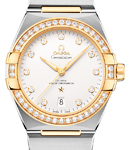 Constellation Co-Axial 39mm Automatic in Steel with Yellow Gold Diamond Bezel on Steel and Yellow Gold Bracelet with Silver Diamond Dial