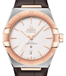 Constellation Co-Axial 39mm Automatic in Steel with Rose Gold Bezel on Brwon Crocodile Leather Strap with Silver Dial