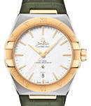Constellation Co-Axial 39mm Automatic in Steel with Yellow Gold Bezel on Green Crocodile Leather Strap with Silver Dial