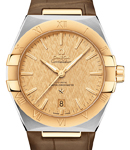 Constellation Co-Axial 39mm Automatic in Steel with Yellow Gold Bezel on Brown Crocodile Leather Strap with Champagne Dial