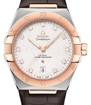 Constellation Co-Axial 39mm Automatic in Steel with Rose Gold Bezel on Brown Crocodile Leather Strap with Silver Diamond Dial