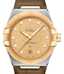 Constellation Co-Axial 39mm Automatic in Steel with Rose Gold Bezel on Brown Crocodile Leather Strap with Champagne Diamond Dial