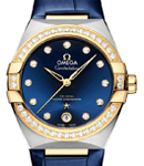 Constellation Co-Axial 36mm Automatic in Steel with Yellow Gold Diamond Bezel on Blue Crocodile Leather Strap with Blue Diamond Dial