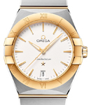 Constellation Co-Axial 36mm Quartz in Steel with Yellow Gold Bezel on Steel and Yellow Gold Bracelet with Silver Dial