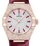 Constellation 29mm Automatic in Rose Gold with Pave Diamond Case on Burgundy Crocodile Leather Strap with Pave Diamond Dial