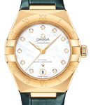 Constellation 29mm Automatic in Yellow Gold on Green Crocodile Leather Strap with MOP Diamond Dial