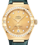 Constellation 29mm Automatic in Yellow Gold with Diamond Bezel on Green Crocodile Leather Strap with Champagne Diamond Dial
