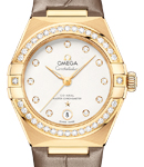 Constellation 29mm Automatic in Yellow Gold with Diamond Bezel on Taupe Crocodile Leather Strap with Silver Diamond Dial