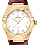 Constellation 29mm Automatic in Yellow Gold with Diamond Bezel on Burgundy Crocodile Leather Strap with MOP Diamond Dial
