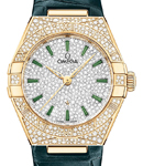 Constellation 29mm Automatic in Yellow Gold with Pave Diamond Bezel on Green Crocodile Leather Strap with Pave Diamond Dial