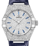 Constellation 29mm Automatic in White Gold with Pave Diamond Bezel on Purple Crocodile Leather Strap with Pave Diamond Dial