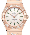 Constellation 28mm Quartz in Rose Gold with Diamond Bezel on Rose Gold Diamond Bracelet with White Opal Dial - Green Baguette Markers