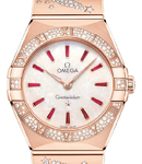 Constellation 28mm Quartz in Rose Gold with Diamond Bezel on Rose Gold Diamond Bracelet with White Opal Dial - Red Baguette Markers