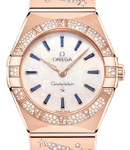 Constellation 28mm Quartz in Rose Gold with Diamond Bezel on Rose Gold Diamond Bracelet with White Opal Dial - Blue Baguette Markers