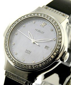 Elegant Lady's in Steel with Diamond Bezel and Lugs  on Black Rubber Strap with Purple Mother of Pearl Diamond Dial 