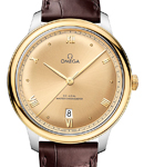 De Ville Prestige Automatic in Steel with Yellow Gold Bezel on Brown Crocodile Leather Strap with Champagne Dial