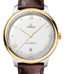 De Ville Prestige Automatic in Steel with Yellow Gold Bezel on Brown Crocodile Leather Strap with Silver Dial