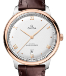 De Ville Prestige Automatic in Steel with Rose Gold Bezel on Brown Crocodile Leather Strap with Silver Dial