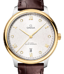 De Ville Prestige Automatic in Steel with Yellow Gold Bezel on Brown Crocodile Leather Strap with Silver Diamond Dial