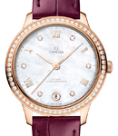 De Ville Prestige Automatic in Rose Gold with Diamond Bezel on Burgundy Crocodile Leather Strap with MOP Diamond Dial