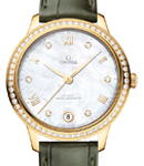 De Ville Prestige Automatic in Yelllow Gold with Diamond Bezel on Green Crocodile Leather Strap with MOP Diamond Dial