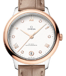 De Ville Prestige Automatic in Steel with Rose Gold Bezel on Brown Crocodile Leather Strap with Silver Diamond Dial