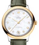 De Ville Prestige Automatic in Steel with Yellow Gold Bezel on Green Crocodile Leather Strap with MOP Diamond Dial