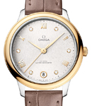 De Ville Prestige Automatic in Steel with Yellow Gold Bezel on Brown Crocodile Leather Strap with Silver Diamond Dial