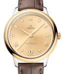 De Ville Prestige Automatic in Steel with Yellow Gold Bezel on Brown Crocodile Leather Strap with Champagne Diamond Dial