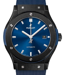 Classic Fusion 42mm in Black Ceramic On Blue Rubber Strap with Blue Dial