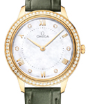 De Ville Prestige Quartz in Yellow Gold with Diamond Bezel on Green Crocodile Leather Strap with MOP Diamond Dial