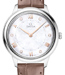 De Ville Prestige Quartz in Steel on Brown Crocodile Leather Strap with MOP Diamond Dial