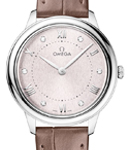 De Ville Prestige Quartz in Steel on Brown Crocodile Leather Strap with Rose Diamond Dial