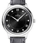 De Ville Prestige Quartz in Steel on Grey Crocodile Leather Strap with Black Diamond Dial