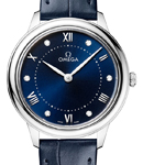 De Ville Prestige Quartz in Steel on Blue Crocodile Leather Strap with Blue Diamond Dial