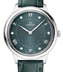 De Ville Prestige Quartz in Steel on Green Crocodile Leather Strap with Green Diamond Dial