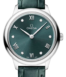 De Ville Prestige Quartz in Steel on Green Crocodile Leather Strap with Green Diamond Dial