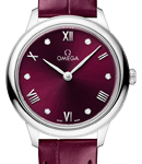 De Ville Prestige Quartz in Steel on Burgundy Crocodile Leather Strap with Burgundy Diamond Dial