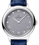 De Ville Prestige Quartz in Steel on Blue Crocodile Leather Strap with Purple Diamond Dial