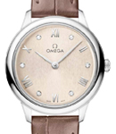 De Ville Prestige Quartz in Steel on Brown Crocodile Leather Strap with Ivory Diamond Dial