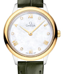 De Ville Prestige Quartz in Steel with Yellow Gold Bezel on Green Crocodile Leather Strap with MOP Diamond Dial