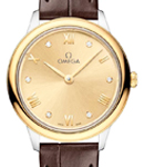 De Ville Prestige Quartz in Steel with Yellow Gold Bezel on Brown Crocodile Leather Strap with Champagne Diamond Dial