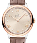 De Ville Prestige Quartz in Steel with Rose Gold Bezel on Brown Crocodile Leather Strap with Ivory Diamond Dial