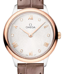 De Ville Prestige Quartz in Steel with Rose Gold Bezel on Brown Crocodile Leather Strap with Silver Diamond Dial
