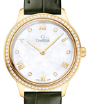 De Ville Prestige Quartz in Yellow Gold with Diamond Bezel on Green Crocodile Leather Strap with MOP Diamond Dial