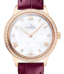 De Ville Prestige Quartz in Rose Gold with Diamond Bezel on Burgundy Crocodile Leather Strap with MOP Diamond Dial